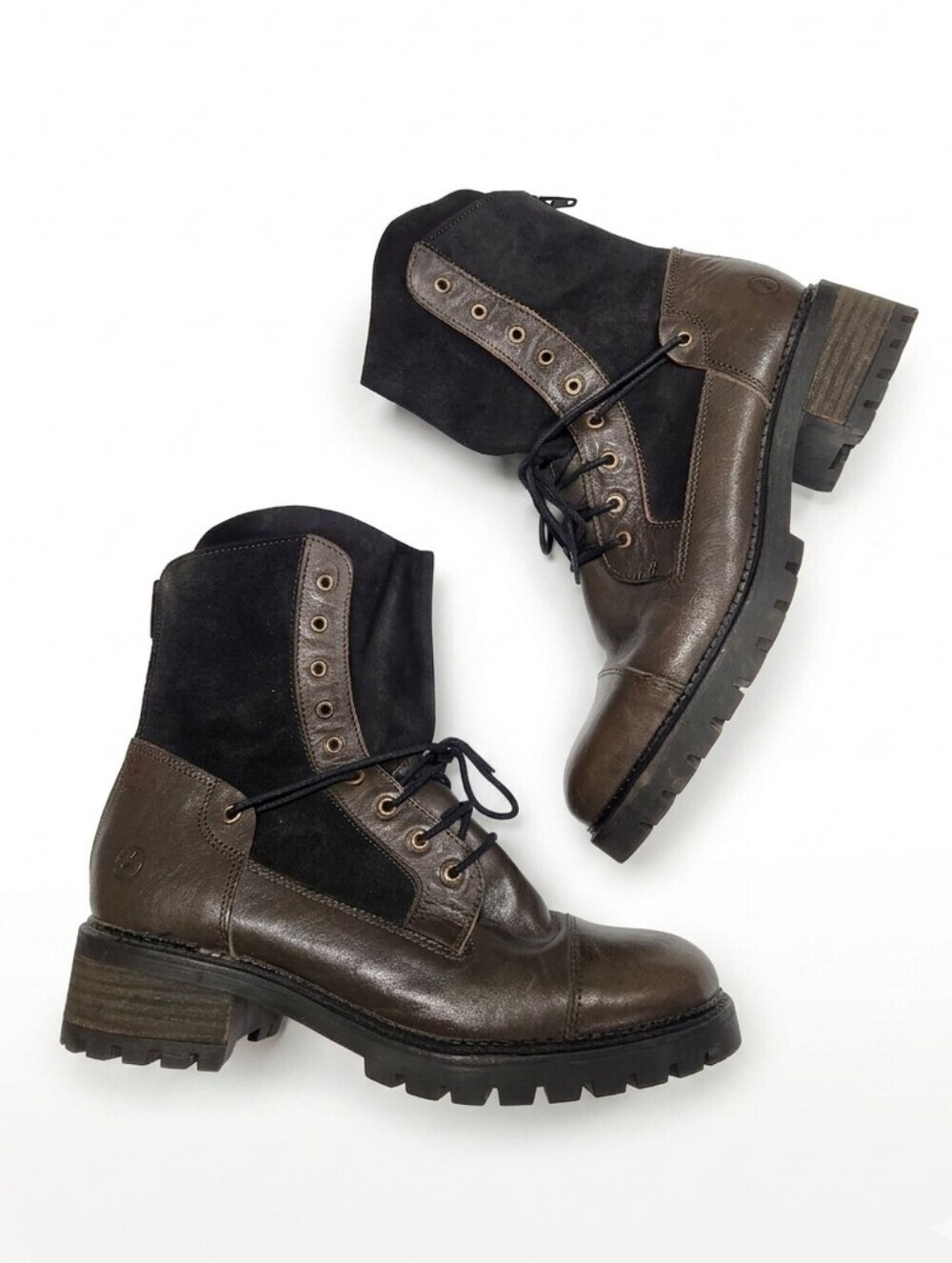 CASTA Handmade Portugal The Missy Combat Boots Brown Leather Black Suede Size 40